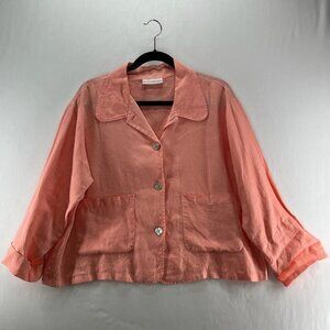 Bryn Walker Linen 3/4 Sleeves Topper Jacket Womens L Oversized Lagenlook Orange